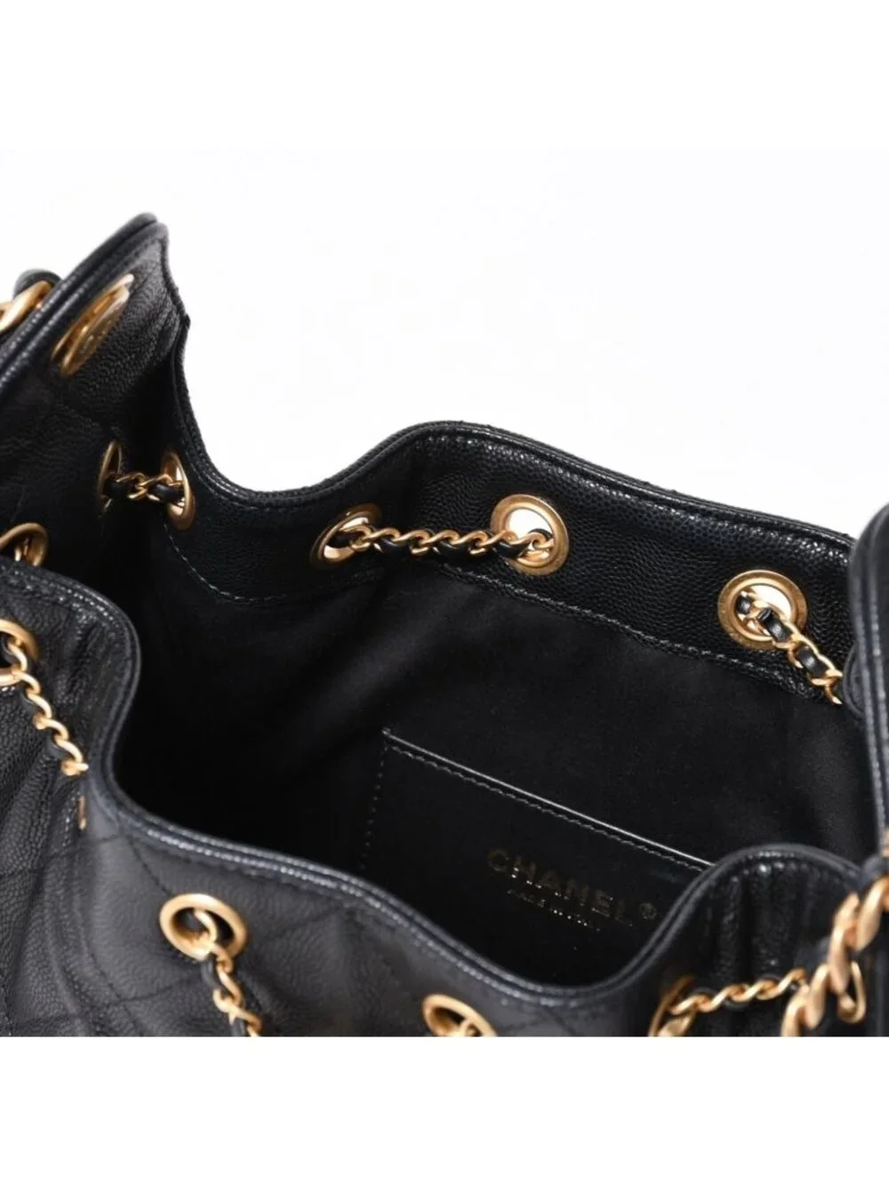 Chanel 25 Medium Chain Bag CC Logo Caviar Leather Black
